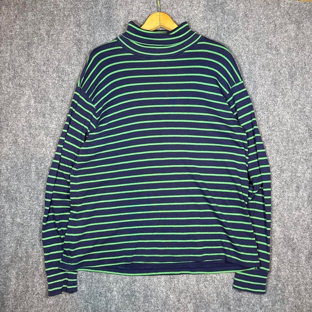 Duofold Striped Turtleneck Sweater Cotton Navy Green Mens XL